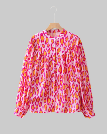 Pastel Leopard Print Button Down Long Sleeve Shirt – Stylish & Chic Top